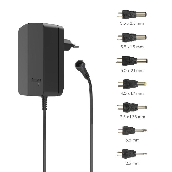 Hama Universal Switchable Power Supply Unit, Adjustable, 1500mA, 24W, max. 24V, 7 Adapters