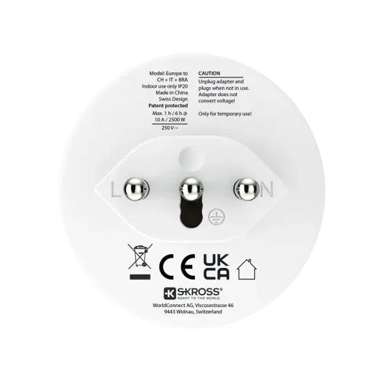 Skross Travel adapter World to CH+IT+ Brasil, USB