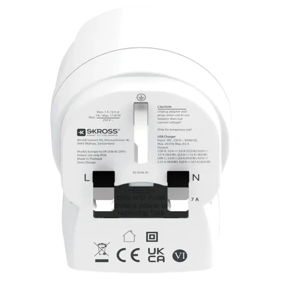 Skross 1500283E Travel adapter Europe to UK + 1 x USB  A/C