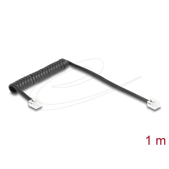 Delock Telephone Cable / Coiled Cable RJ11 plug to RJ11 plug black 1 m