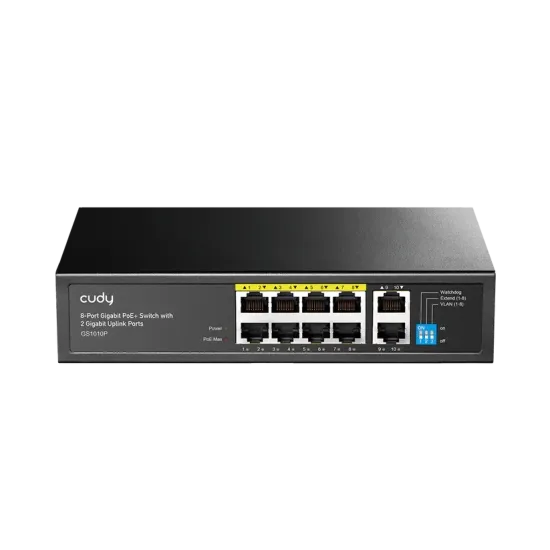 Switch Cudy GS1010P V3.0, 8-Port 10/100/1000 Mbps RJ 45, 2xUplink Ports - Black