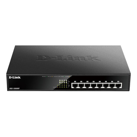 Суич D-Link DGS-1008MP, 8 портов PoE 10/100/1000 Gigabit, неуправляем десктоп суич
