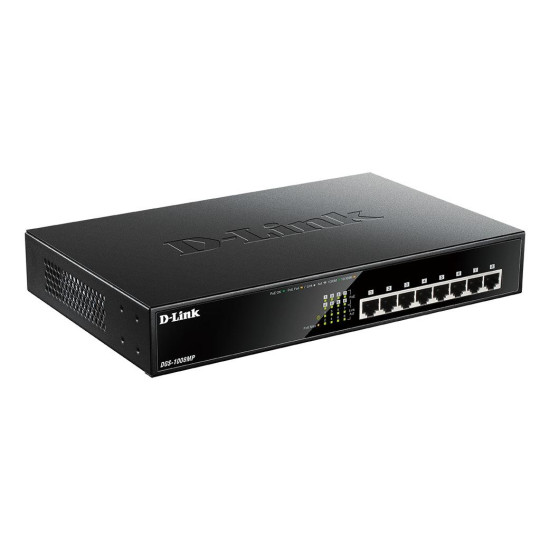 Суич D-Link DGS-1008MP, 8 портов PoE 10/100/1000 Gigabit, неуправляем десктоп суич