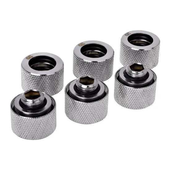 Alphacool HT 16mm HardTube screw-on nozzle G1/4 - knurled - Chrome 6-Pack