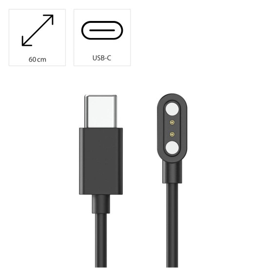 HAMA Заряден кабел за смарт часовници, с магнитно зареждане, USB-C, 60 см, черен
