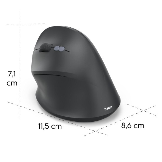 Hama “EWM-500L” Vertical, Ergonomic Left-Handed Mouse, Radio, 7 Buttons, black