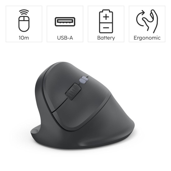Hama “EWM-500L” Vertical, Ergonomic Left-Handed Mouse, Radio, 7 Buttons, black