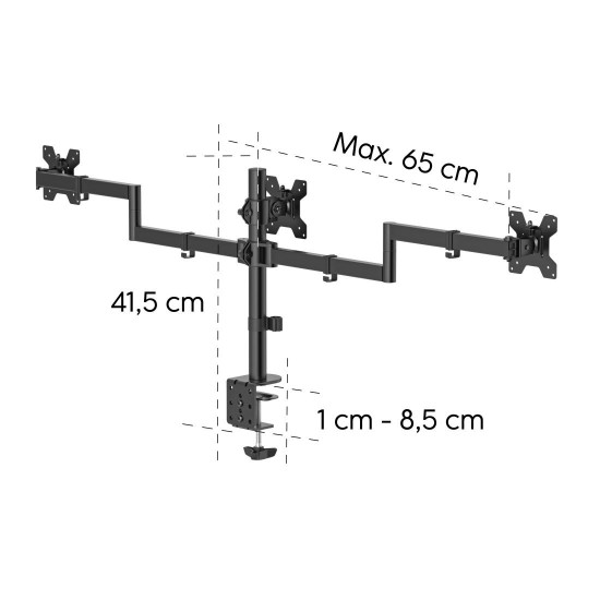 Hama Monitor Mount, 3 Monitors, Height-adjustable, Swivel/Tilt, 13