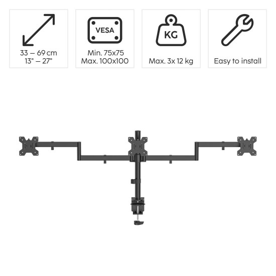 Hama Monitor Mount, 3 Monitors, Height-adjustable, Swivel/Tilt, 13