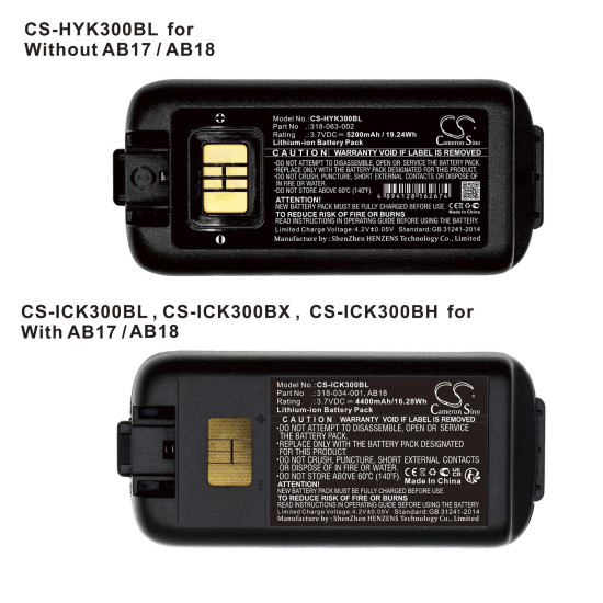Camera Battery for  barcode scanner Honeywell CK3B; CK65; CK70 318-034-001 LiIon  3.7V 5200mAh Cameron Sino