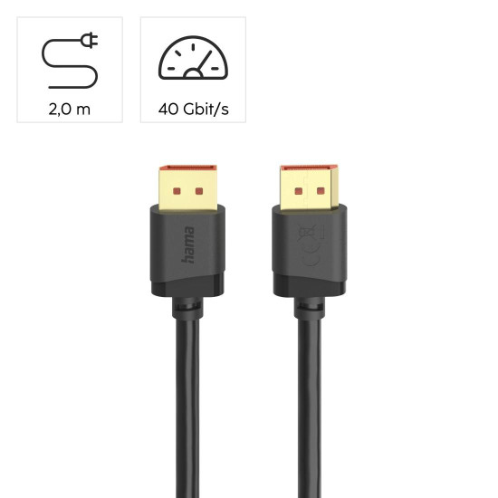Hama DisplayPort Cable, DP 2.1, Ultra-HD 8K, 40 Gbit/s, 2 m