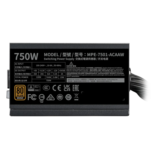 Power Supply Unit Cooler Master MWE Bronze V3 750W ATX 3.1 Non-Modular