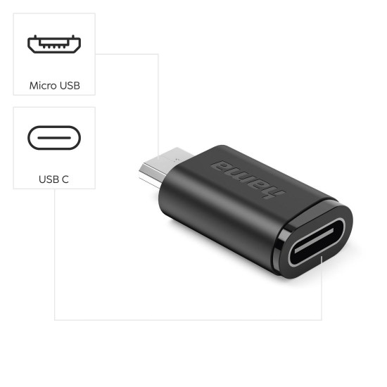 Hama Adapter, USB-C Socket - Micro-USB Plug, 3 Pcs, black
