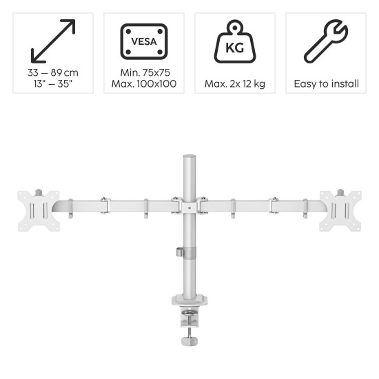 Hama Monitor Mount, 2 Monitors, Height-adjustable, Swivel/Tilt, 13