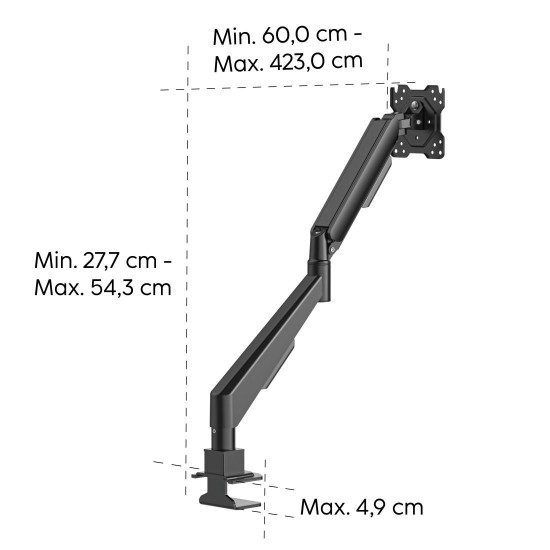 Hama Monitor Mount, Gas Spring, Height-adjustable, Swivel/Tilt, 17
