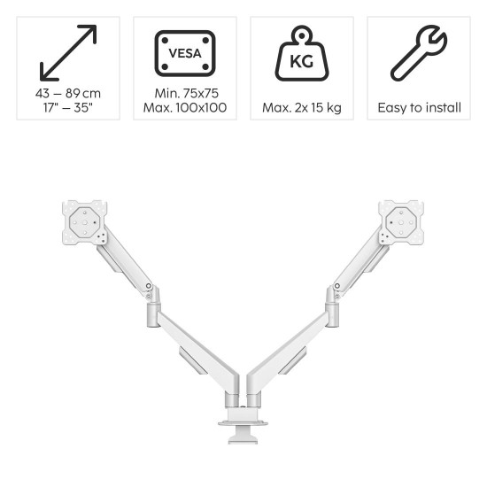 Hama Monitor Mount, 2 Monitors, Gas Spring, Fully Mobile, 17