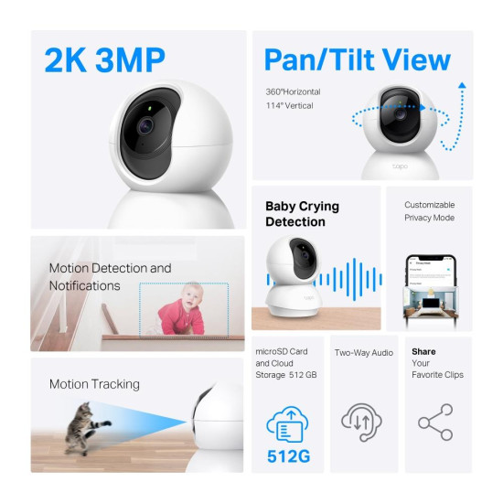 TP-Link Tapo C210P2 - Wi-Fi Pan/Tilt Camera - 2 Pack