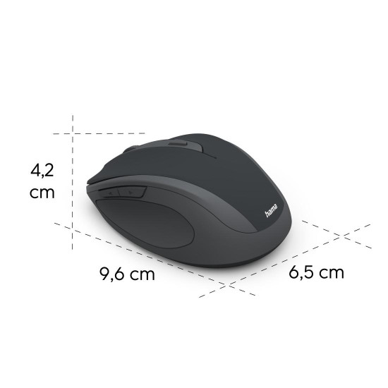 Hama “WM-400” Wireless Mouse, Ergonomic, Optical, 6 Buttons, No Clicking Noise, black