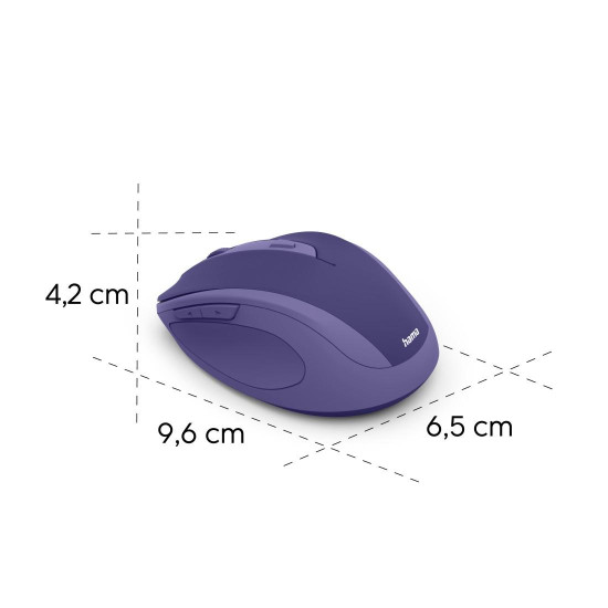 Hama “WM-400” Wireless Mouse, Ergonomic, Optical, 6 Buttons, No Clicking Noise, purple