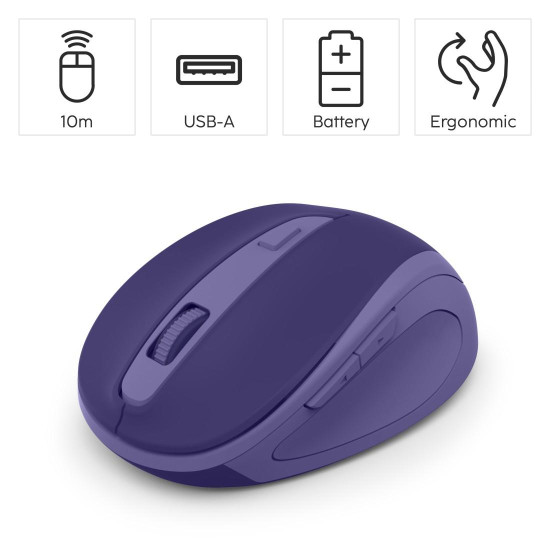 Hama “WM-400” Wireless Mouse, Ergonomic, Optical, 6 Buttons, No Clicking Noise, purple