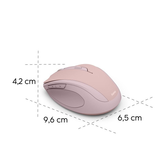Hama “WM-400” Wireless Mouse, Ergonomic, Optical, 6 Buttons, No Clicking Noise, Pink
