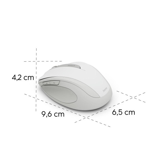 Hama “WM-400” Wireless Mouse, Ergonomic, Optical, 6 Buttons, No Clicking Noise, white