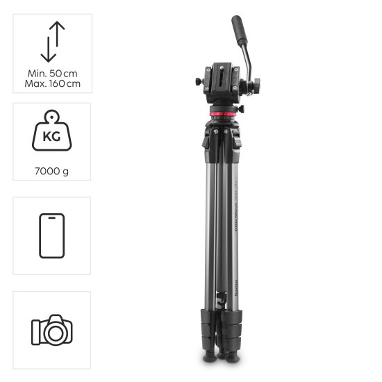 Hama “PRO Move 160 2D+” Tripod, Video Tripod for Camera and Mobile Phone, 160 cm