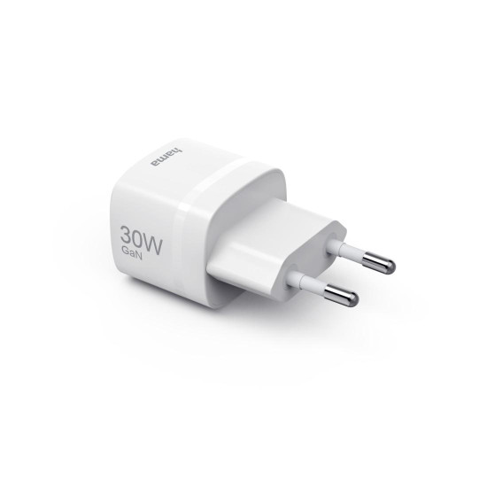 HAMA Зарядно устройство, 30 W, GaN, USB-C, PD/Qualcomm®, Zero Standby, бяло