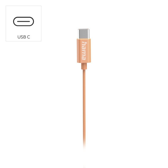 Hama “Curly” Headphones, In-Ear, Microphone, Cable Kink Protect., USB-C, orange