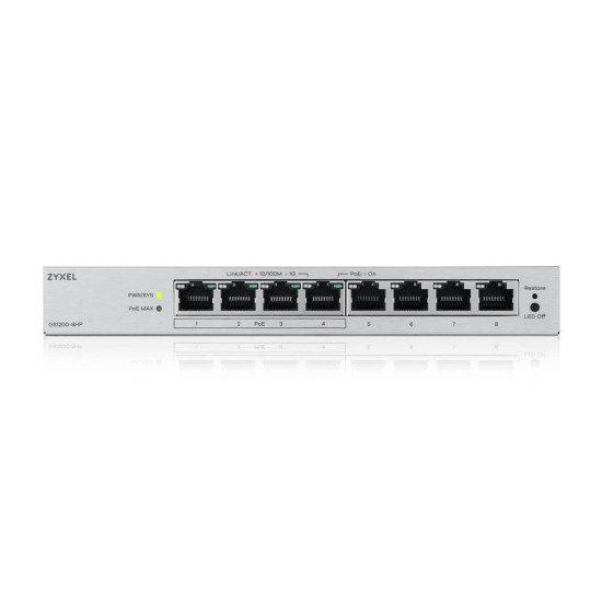 Switch ZyXEL GS-1200-8HPV3, 8 Ports, Gigabit, webmanaged