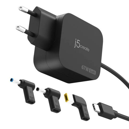 j5create FGaN-PD USB-C® Mini Charger with 67 watts and 3 EU-compliant DC connector types