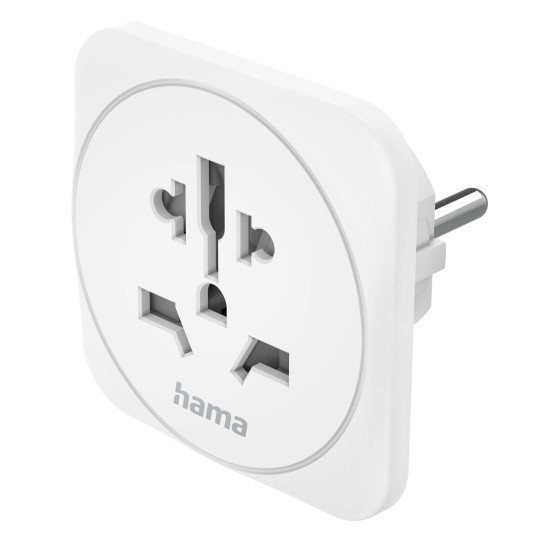 Hama Travel Adapter Type E and F, 3-Pin, Universal, World to Europe, white