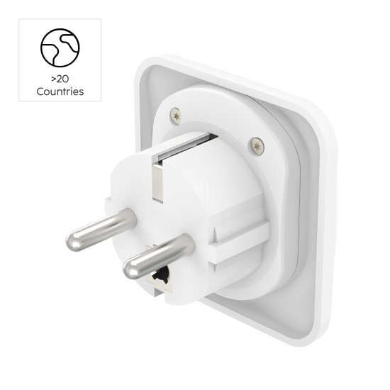 Hama Travel Adapter Type E and F, 3-Pin, Universal, World to Europe, white