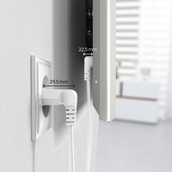 Hama Power Cable, Angled Both Sides, Euro Plug, AC Connector C7, 5 m, white