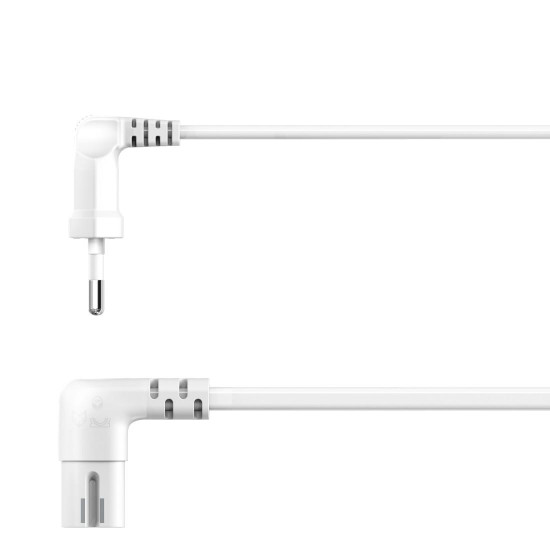 Hama Power Cable, Angled Both Sides, Euro Plug, AC Connector C7, 5 m, white