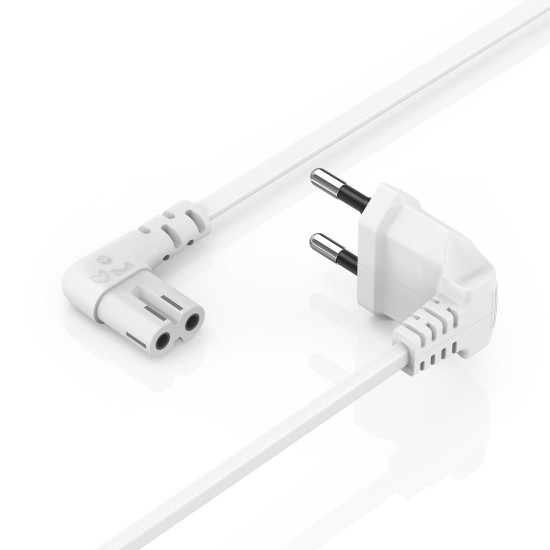 Hama Power Cable, Angled Both Sides, Euro Plug, AC Connector C7, 5 m, white