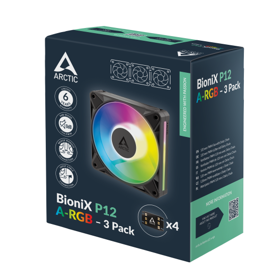 3-Pack Fan ARCTIC BioniX P12 A-RGB PWM 120mm Daisy Chain - Black