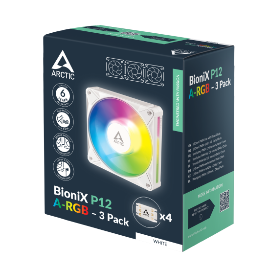 3-Pack Fan ARCTIC BioniX P12 A-RGB PWM 120mm Daisy Chain - White