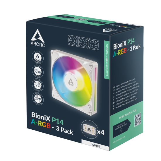 3-Pack Fan ARCTIC BioniX P14 A-RGB PWM 140mm Daisy Chain - White