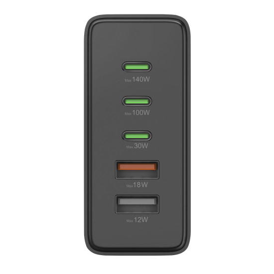 Hama 5-Port USB Charging Station, GaN, Fast Charger, 3xUSB-C, 2xUSB-A, PD, 140 W
