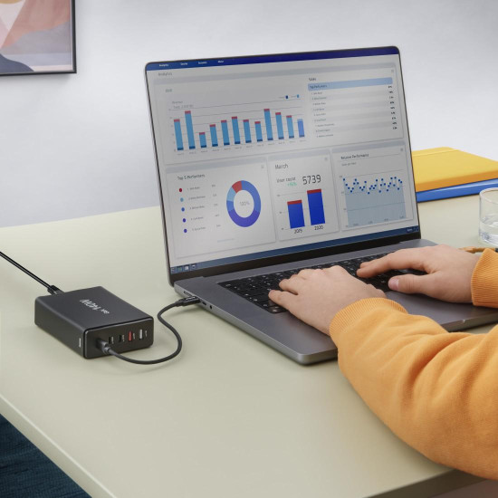 Hama 5-Port USB Charging Station, GaN, Fast Charger, 3xUSB-C, 2xUSB-A, PD, 140 W