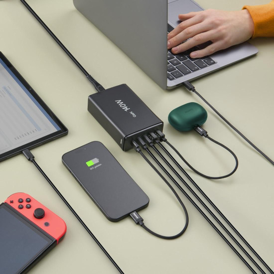 Hama 5-Port USB Charging Station, GaN, Fast Charger, 3xUSB-C, 2xUSB-A, PD, 140 W