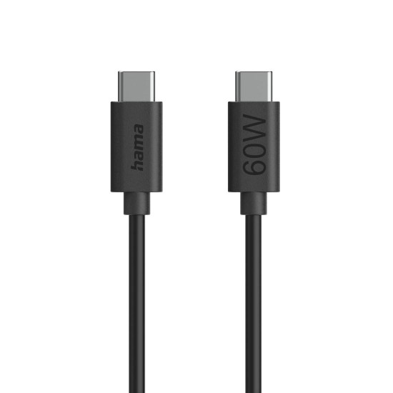 Hama Charging Cable, USB-C - USB-C, 60 W, 1.2 m, black