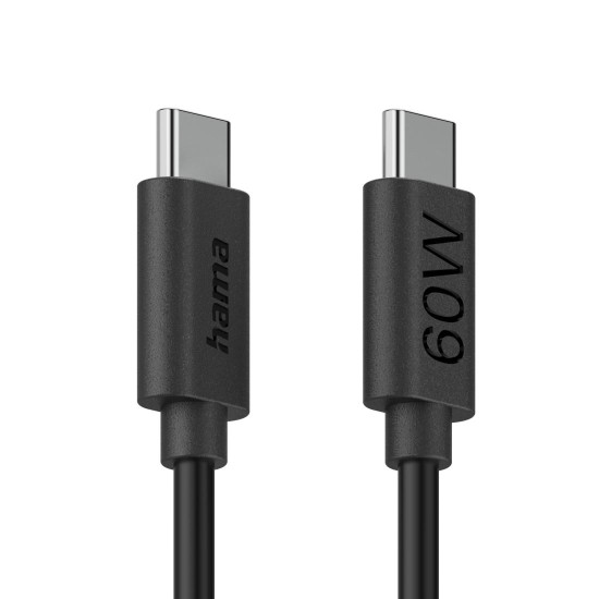 Hama Charging Cable, USB-C - USB-C, 60 W, 1.2 m, black