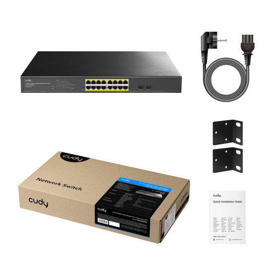 Cudy GS1016Е, 16-Port Gigabit Cloud Easy-Managed PoE+ Switch with 2 SFP