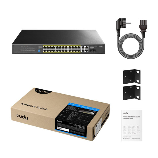Cudy GS1028EPS2, 24-Port Gigabit Cloud Easy-Managed PoE+ Switch with 2 SFP, 4× Uplink