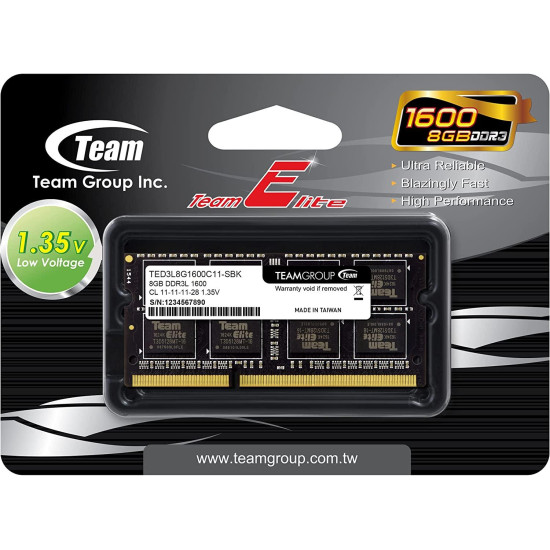 Memory Team Group Elite DDR3L - 8GB, 1600 mhz, CL11-11-11-28 1.35V