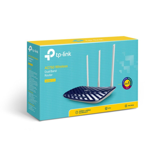 Безжичен рутер TP-Link Archer C20 AC750, 2.4/5 GHz, 300 - 433 Mbps, 10/100