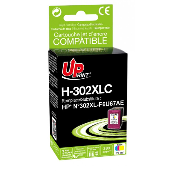 Ink cartridge UPRINT F6U67AE-N°302XL HP, Colors