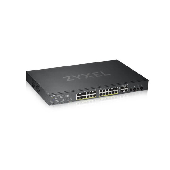 Switch Zyxel 24-Port Gigabit Ethernet Smart Managed PoE+ Switch with 375 Watt Budget and 4 Gigabit Combo Ports and Hybrid mode
